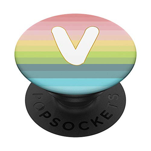 Rainbow Pastel Gradient for Girls Monogram with Letter V PopSockets Grip and Stand for Phones and Tablets