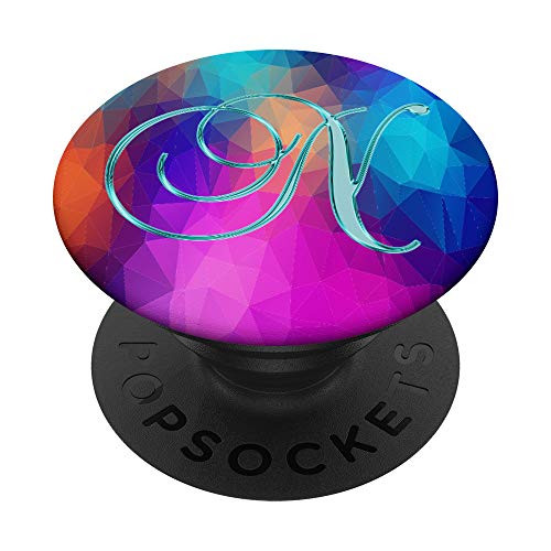 N Teal Triangles Polygon Geometric Initial Monogram Letter PopSockets Grip and Stand for Phones and Tablets