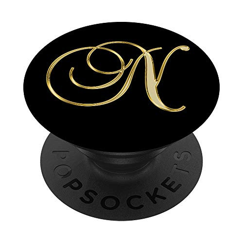 N Yellow Black Initial Monogram Capital Letter Name PopSockets Grip and Stand for Phones and Tablets