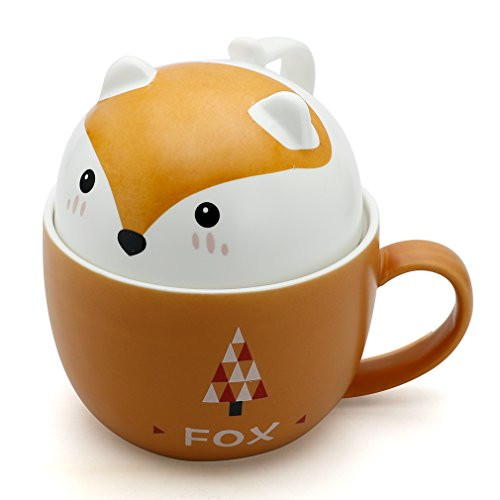 Teagas Cute Funny Fox Ceramic Coffee Mug Cup for Coffee Lovers Animal Lovers Gift