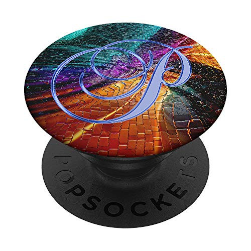 P Blue Abstract Rainbow Watercolor Initial Monogram Letter PopSockets Grip and Stand for Phones and Tablets