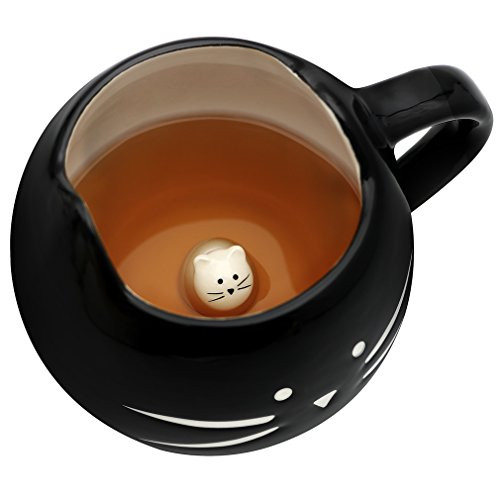 Teagas Cute Black Cat Mug with Surprise Baby Kitty Inside 12 Oz, Gift for Crazy Cat Lovers and Coffee Lovers