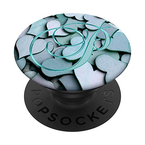 P Teal Hearts Shape Geometric Love Initial Monogram Letter PopSockets Grip and Stand for Phones and Tablets