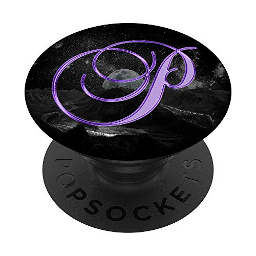 P Purple Moon Universe Space Galaxy Monogram Initial Letter PopSockets Grip and Stand for Phones and Tablets