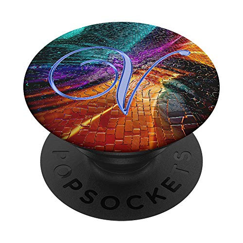 V Blue Abstract Rainbow Watercolor Initial Monogram Letter PopSockets Grip and Stand for Phones and Tablets