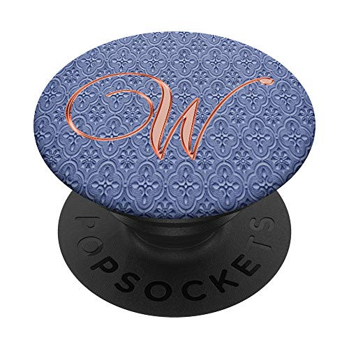 W Pink Oriental Flower Geometric Initial Monogram Letter PopSockets Grip and Stand for Phones and Tablets