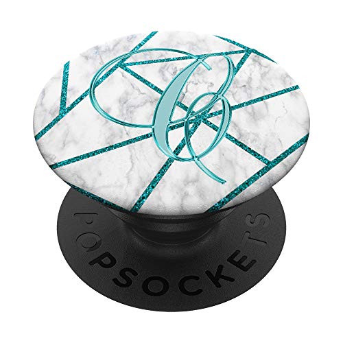 C Teal Geometric White Abstract Initial Monogram Letter Name PopSockets Grip and Stand for Phones and Tablets