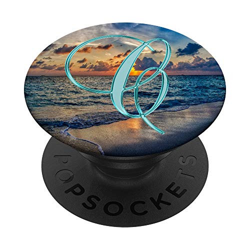 C Teal Beach Ocean Waves Sand Sunset Monogram Initial Letter PopSockets Grip and Stand for Phones and Tablets