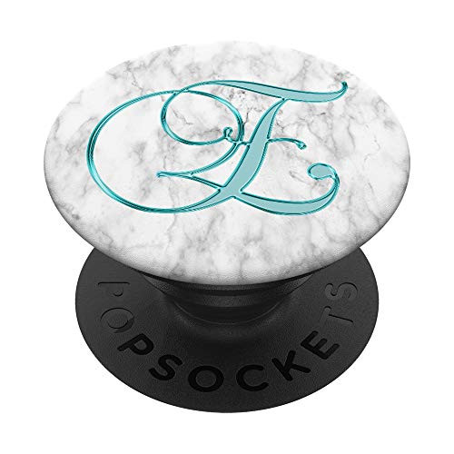 E Teal Turquoise White Grey Abstract Monogram Initial Letter PopSockets PopGrip Swappable Grip for Phones  and  Tablets