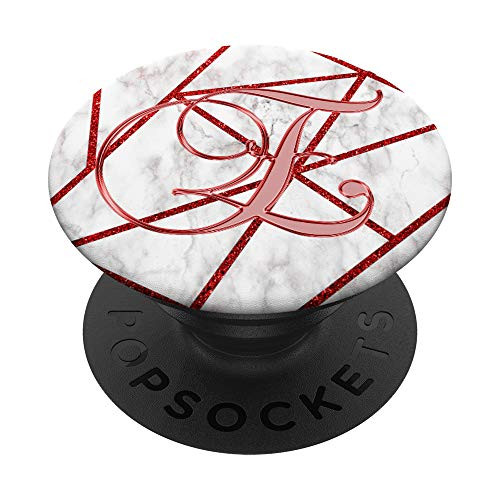 E Red Geometric White Abstract Initial Monogram Letter Name PopSockets Grip and Stand for Phones and Tablets