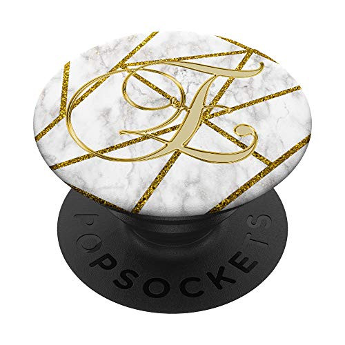 E Yellow Geometric White Abstract Initial Monogram Letter PopSockets Grip and Stand for Phones and Tablets