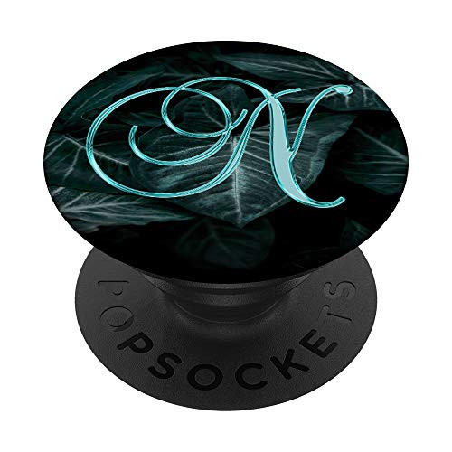 N Teal Leaf Trees Green Nature Plant Monogram Initial Letter PopSockets Grip and Stand for Phones and Tablets