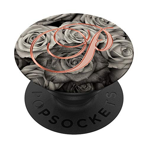 P Pink White Floral Flowers Monogram Initial Letter Name PopSockets Grip and Stand for Phones and Tablets
