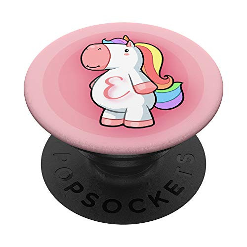 Cute Kawaii Pink Unicorn Monogram Name Initial Letter E PopSockets Grip and Stand for Phones and Tablets