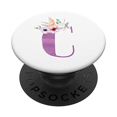 Unicorn Purple Floral Alphabet Monogram Initial Letter C PopSockets Grip and Stand for Phones and Tablets