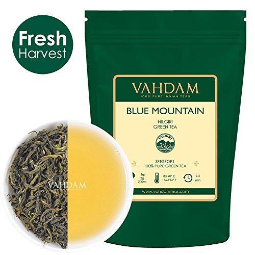 VAHDAM, Blue Mountain Green Tea Loose Leaf (25 Cups) | Pure Green Tea Leaves | Nilgiri Tea | RICH ANTI-OXIDANTS | Natural Detox Tea, Slimming Tea, Weight Loss Tea | Brew as Hot Tea or Iced Tea |1.76oz