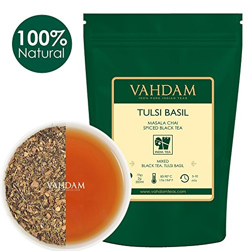 VAHDAM,  Tulsi Basil Masala Chai Tea (50 Cups) | Holy Basil Tea | Tulsi Tea With 100% NATURAL SPICES | Spiced Chai Tea Loose Leaf | Brew Hot Tea, Iced Tea or Chai Latte | Loose Leaf Tea | 3.53oz VAHDAM,  Tulsi Basil Masala Chai Tea (50 Cups) | Holy Basil Tea | Tulsi Tea With 100% NATURAL SPICES | Spiced Chai Tea Loose Leaf | Brew Hot Tea, Iced Tea or Chai Latte | Loose Leaf Tea | 3.53oz