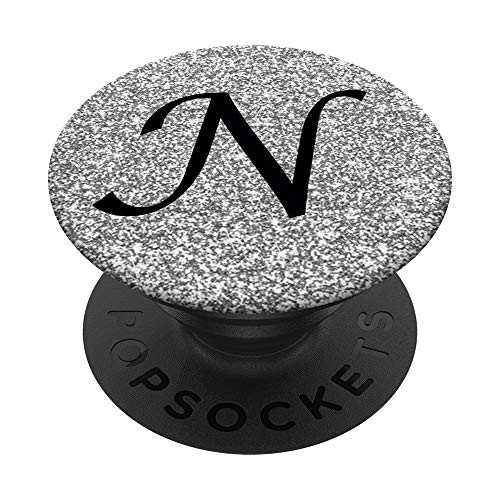 Silver Glamour Monogram Letter N Initial PopSockets PopGrip Swappable Grip for Phones  and  Tablets