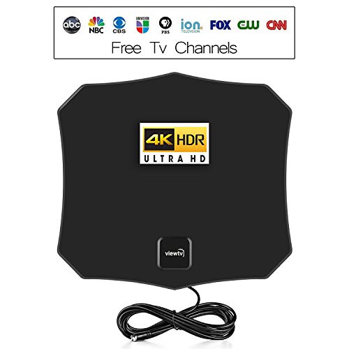 ViewTV 2018 VERSION 50 Mile Digital TV Antenna Flat Indoor Amplified HDTV - UHF/VHF 1080P Channels w/Detachable Signal Amplifier - Black