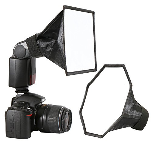 [UPGRADED] Flash Diffuser Softbox for Speedlight Kit (Universal, Collapsible with Storage Pouch) - 8"/20cm Octagon Softbox + 8"x6"/20x15cm Softbox Set for Canon, Yongnuo and Nikon Speedlight