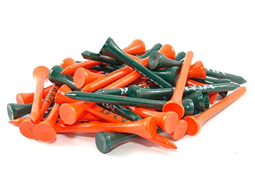 Team Golf NCAA Miami Hurricanes 2-34inch Golf Tees 50 Pack Regulation Size Multi Team Colors