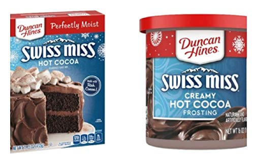 Ducan Hines- Swiss Miss Hot Cocoa Cake Mix 15oz Swiss Miss Creamy Hot Cocoa Frosting or Swiss Miss Peppermint Hot chocolate Cake Mix and Frosting