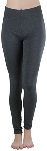 ToBeInStyle Womens High Waistband Full Length Cotton Leggings - Charcoal - M