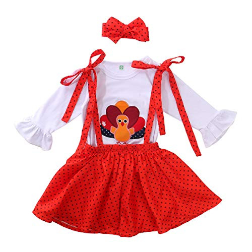 Toddler Baby Girl Halloween Clothes Long Sleeve T-Shirt Tops Pumpkin Plaid Suspender Skirt Headband Overall Outfit Thanksgiving 18-24 Months