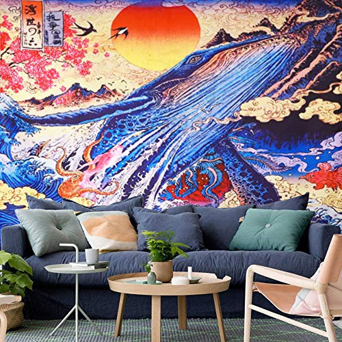 RUIFUU Ukiyo-e Japanese Ocean Wave Tapestry Trippy Whale Tapestry Wall Hanging Sunset Anime Tapestries Animals for Bedroom Dorm Decor 51x59 RUIFUU Ukiyo-e Japanese Ocean Wave Tapestry Trippy Whale Tapestry Wall Hanging Sunset Anime Tapestries Animals for Bedroom Dorm Decor 51x59
