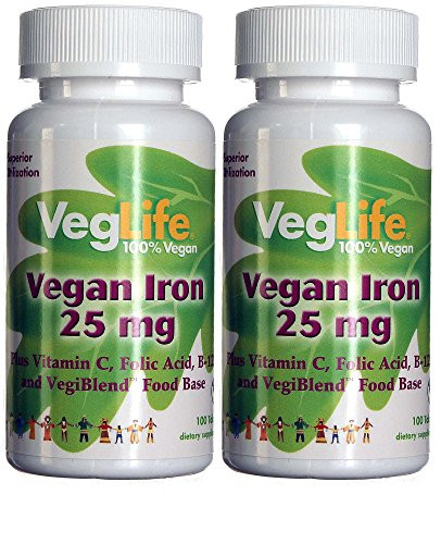 VegLife Iron Vegan Tablet 25 mg 100 Count Pack of 2