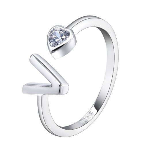 VIKI LYNN Sterling Silver Rings Initial V Ring with Cubic Zirconia Size 4.5 Adjustable Letter Ring VIKI LYNN Sterling Silver Rings Initial V Ring with Cubic Zirconia Size 4.5 Adjustable Letter Ring
