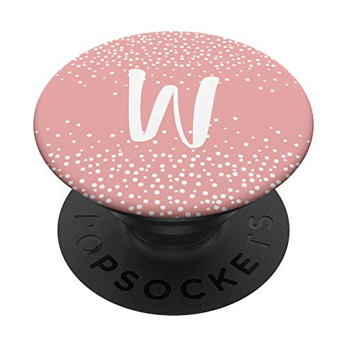 Blush Pink Confetti Polka Dots Letter W Initial Monogram PopSockets Grip and Stand for Phones and Tablets
