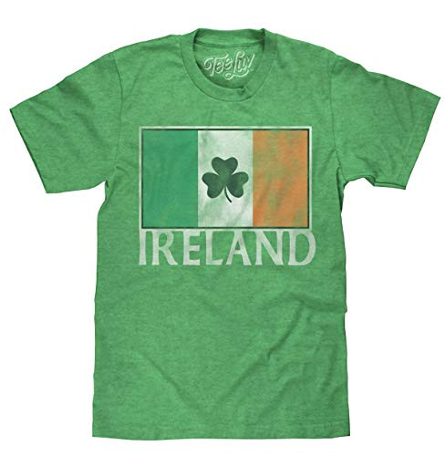 Tee Luv Ireland Shamrock T-Shirt - Irish Flag Shirt Large Green Heather