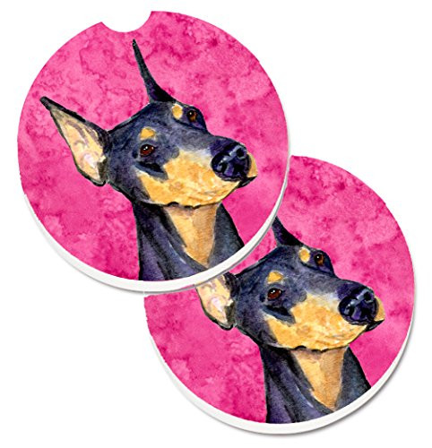 Caroline's Treasures Pink Doberman Set of 2 Cup Holder Car Coasters SS4771-PKCARC, 2.56, Multicolor