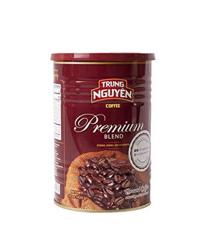 Trung Nguyen - Premium Blend - 15 Ounce Can  Vietnamese Coffee Ground Bean Robusta and Arabica Premium Coffee Blend Intense Flavor and Fragrance with Hint of Chocolate Medium Roast with Low Acidity