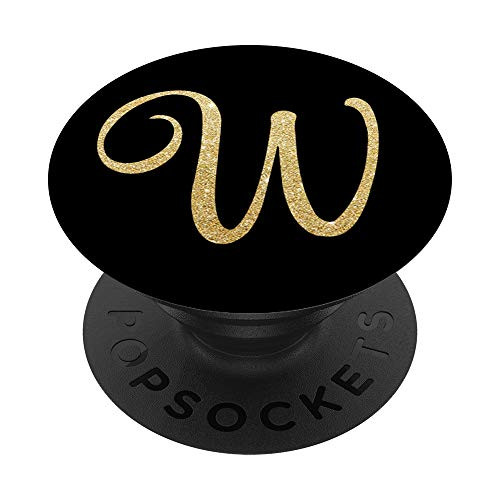W Initial Monogram Black Script Cursive Capital Letter PopSockets Grip and Stand for Phones and Tablets