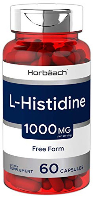 Horbaach L-Histidine 1000mg 60 Capsules  Non-GMO and Gluten Free  Pharmaceutical Grade
