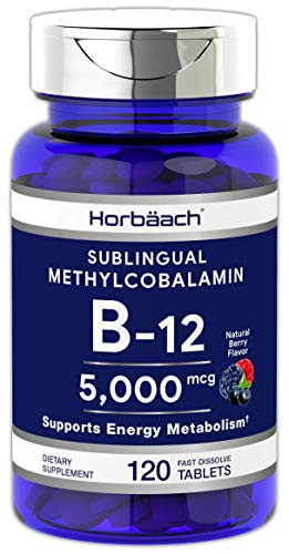 B12 Sublingual Methylcobalamin  5000mcg  120 Fast Dissolve Tablets  Vegetarian Non-GMO and Gluten Free Supplement  by Horbaach