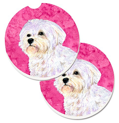 Caroline's Treasures Pink Maltese Set of 2 Cup Holder Car Coasters SS4757-PKCARC, 2.56, Multicolor