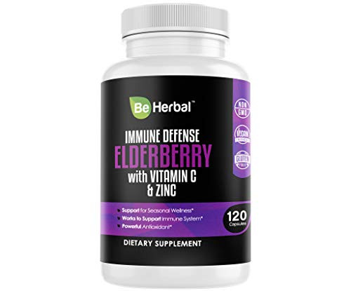 BE HERBAL Elderberry Capsules with Zinc and Liposomal Vitamin C High Potency Immune Support Supplement - Powerful Antioxidant Natural Black Elderberries Vegan - 120 Veggie Capsules BE HERBAL Elderberry Capsules with Zinc and Liposomal Vitamin C High Potency Immune Support Supplement - Powerful Antioxidant Natural Black Elderberries Vegan - 120 Veggie Capsules