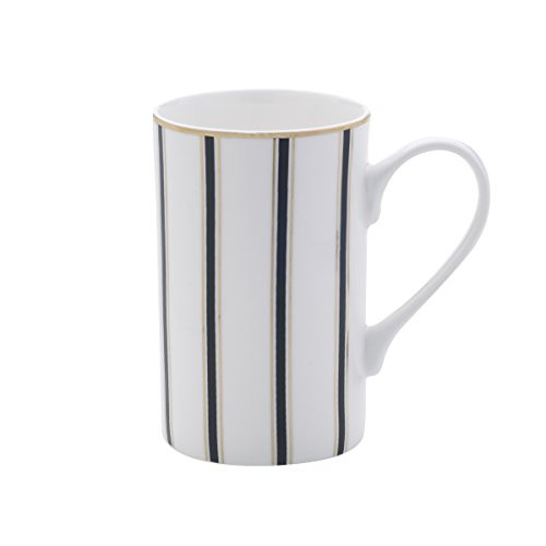 Mikasa Bone China Coffee Mug 16-Ounce Stripes WhiteBlackGold