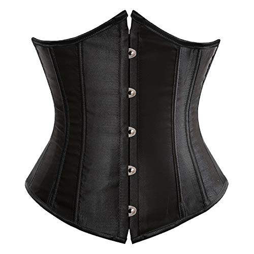 Women´s Satin Corset Underbust Boned Waist Cincher Bustier Girdle Shaper B Black  S