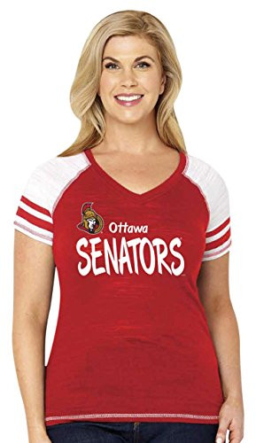 Soft As A Grape NHL Ottawa Senators Womens Multi Count Curvy Triblend Short Sleeve V-Neck Tee with Stripes 1X Red