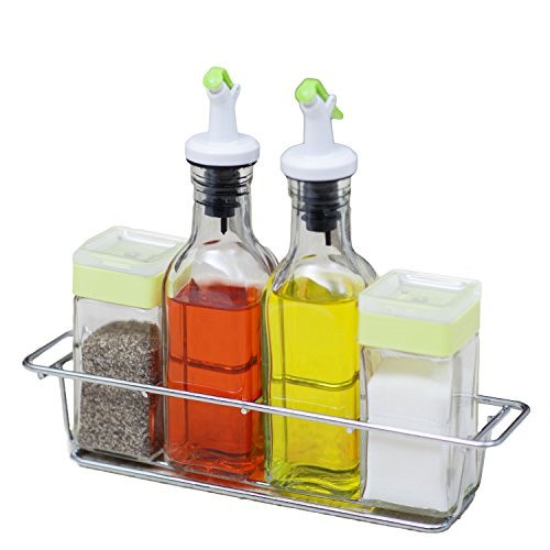 Glass Cruet set with Caddy, Salt and Pepper Shakers with Olive Oil and Vinegar Dispenser Great For Gift Glass Cruet set with Caddy, Salt and Pepper Shakers with Olive Oil and Vinegar Dispenser Great For Gift