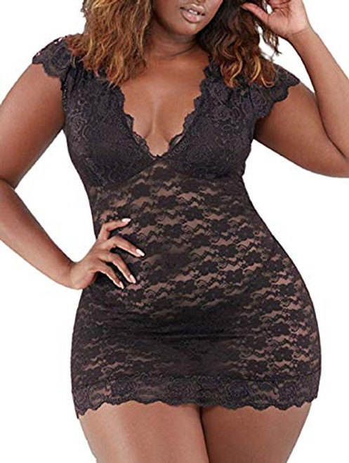 Women Plus Size Chemise Floral Lace Lingerie Bodysuit Sleepwear Breathable Mesh Babydoll Nightwear Black XL Black Women Plus Size Chemise Floral Lace Lingerie Bodysuit Sleepwear Breathable Mesh Babydoll Nightwear Black XL Black