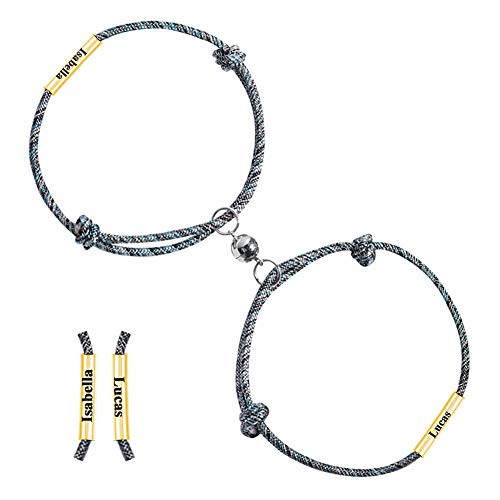 Yopicks Magnetic Couples Bracelets Mutual Attraction Rope Braided His and Hers Bracelets Custom Nameplate ID Matching Bracelets for Lover