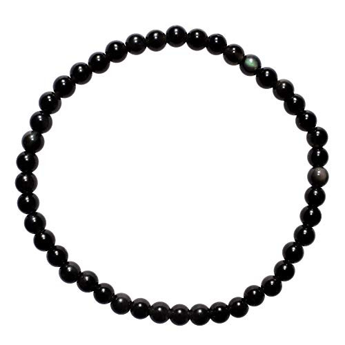 Charged Premium Natural Black Obsidian Crystal 4mm Bead Bracelet  plus  Baby Moroccan Selenite Puffy Heart Charging Crystal