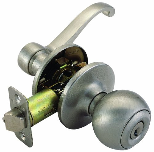 Design House 781849 Scroll 2-Way Latch Entry Door Knob and Handle, Adjustable Backset, Satin Nickel Finish