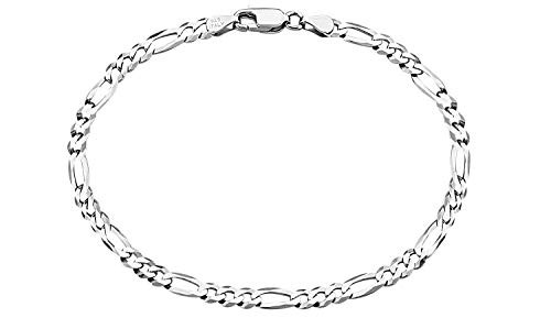 Savlano 925 Sterling Silver Italian Solid Figaro Link Chain Bracelet With Gift Box For Men  and  Women - Made in Italy 8 4mm