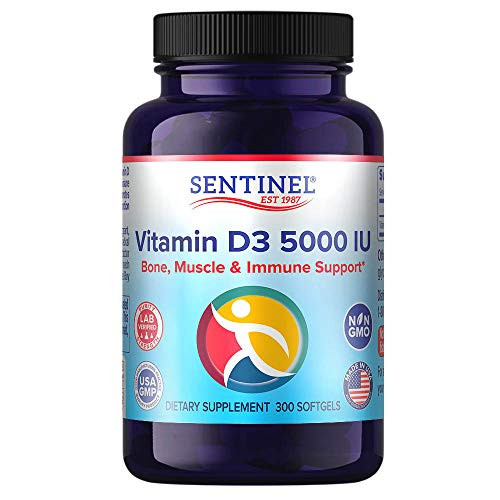 Sentinel Vitamin D3 5000 IU Immune Support* Muscle and Bone Health* Sunshine Vitamin* 300 Softgels